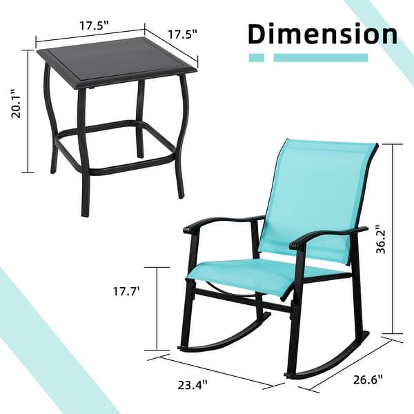 dimension image slide 3 of 6, Futzca 3 Piece Outdoor Rocking Bistro Set - N/A
