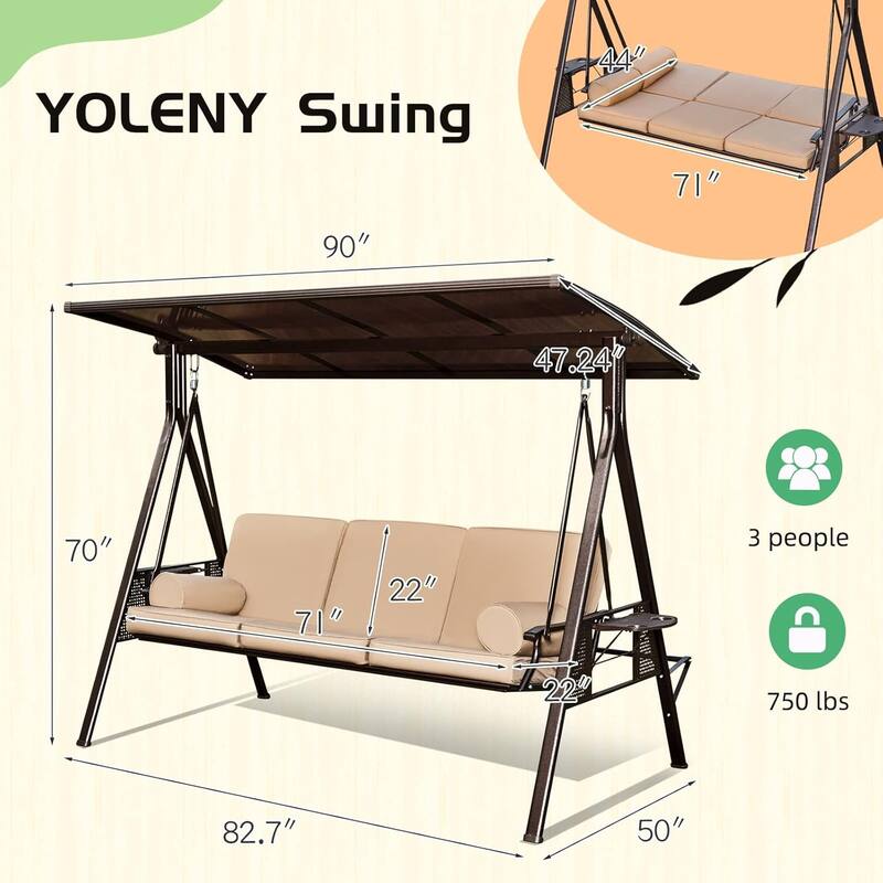 EROMMY Outdoor Patio Swing Bed, Versatile 3-in-1 Design with Adjustable Backrest and Hardtop, Complete with Cushions and Pillow