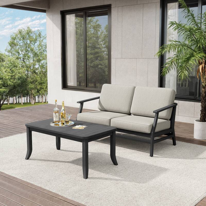 Teak Outdoor Patio Loveseat and Coffee Table Set (2-Piece)