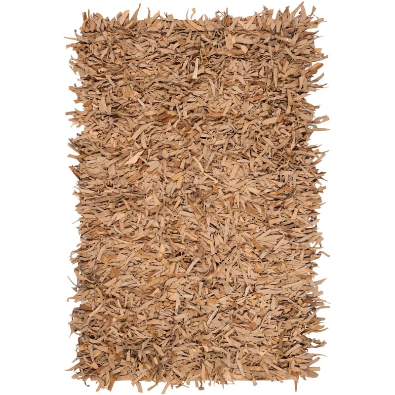 SAFAVIEH Handmade Leather Shag Blayne Modern Leather Rug - 4' x 6' - Light Gold