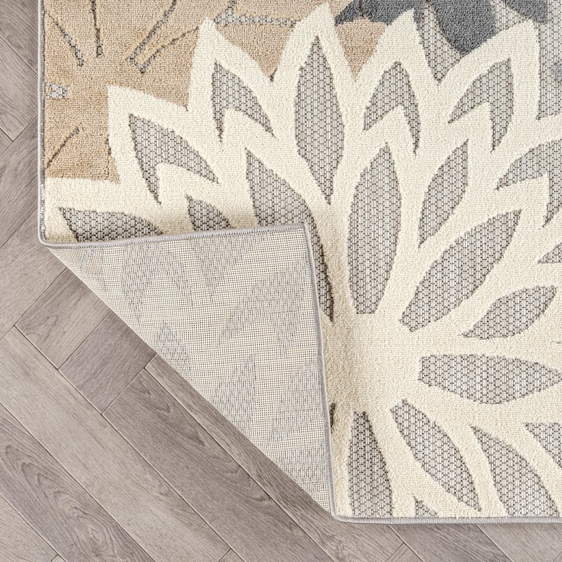 World Rug Gallery Indoor/Outdoor High-Low Textured Area Rug, Floral Easy-Clean Patio Rug