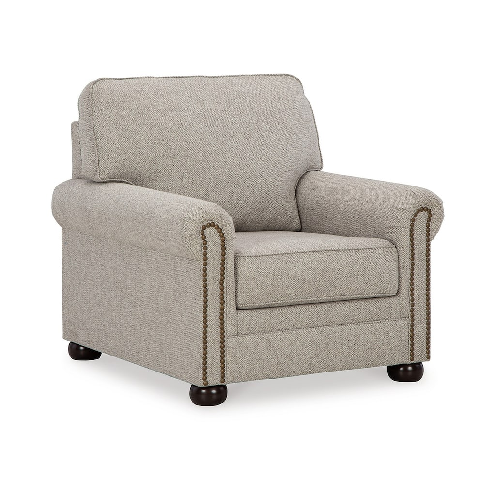 Gael Accent Armchair, Gray Beige Polyester, Dark Brown, Nailhead Trim