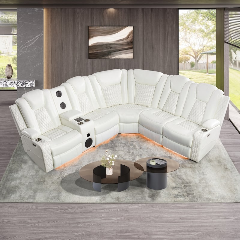 Premium Air Leather Home Theater Loveseat with LED Lights, Recliner with Built-in Speakers & Wireless Charging