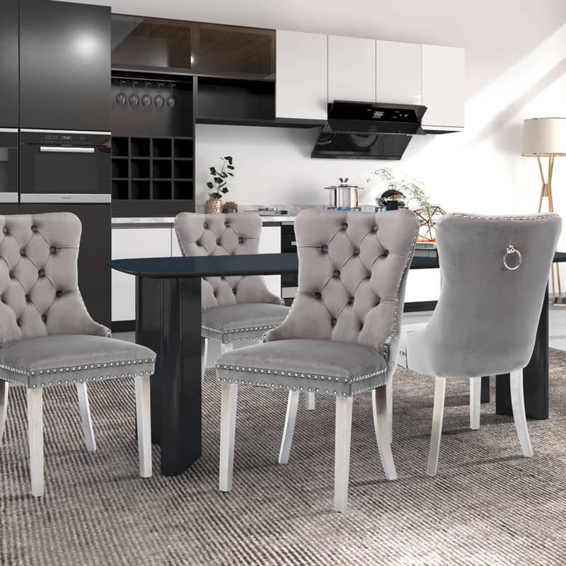 High-end Tufted Velvet Upholstered Nailhead Dining Chair Set of 6
