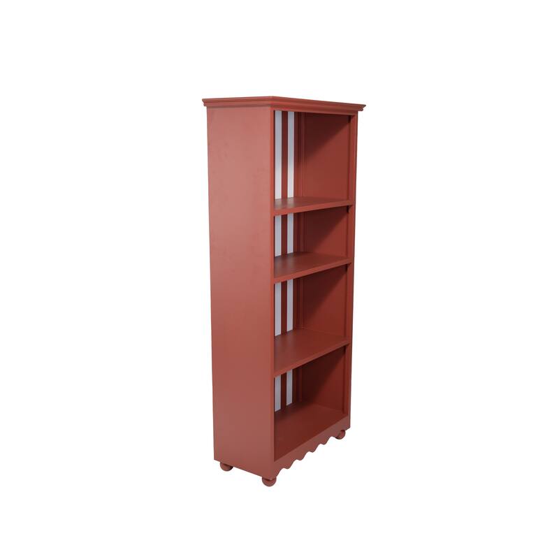 Wood Shelf with 4 Shelves, Striped Backing, Scalloped Base and Ball Feet - 26" L x 12.5" W x 59.5" H