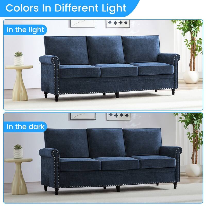 Mixoy Chenille Living Room Sofa,Modern 3-Seater Sofa Couch,Unique Riveted Look