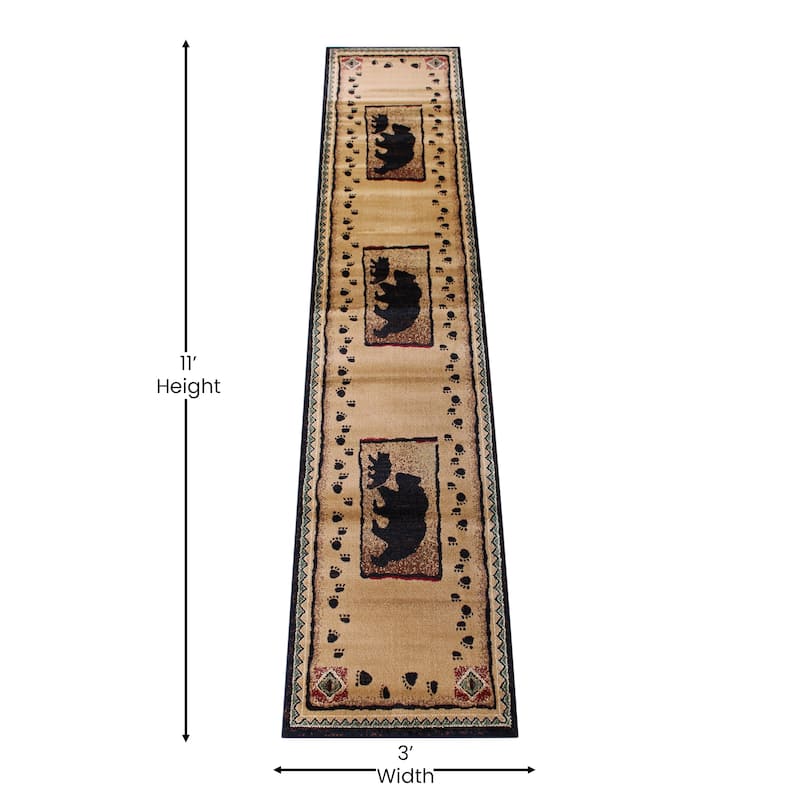 Rustic Lodge Style Wandering Bear and Cub Area Rug - 2' x 10'
