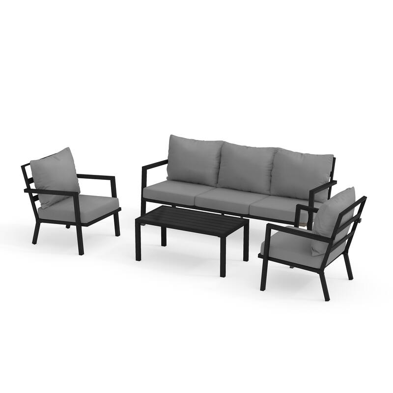 MornLift 4-Piece Aluminum Outdoor Patio Conversation Set with Beige Cushions, Sofa and Coffee Table