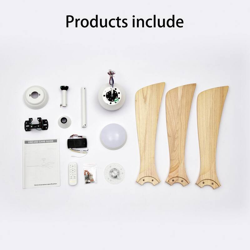 52 inch Smart Ceiling Fan Light with Remote Control with 3 Wood Blades,Flush Mount,Dimmable LED