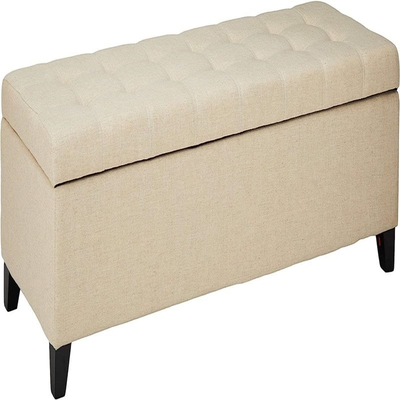 Tufted Fabric Storage Ottoman Bench Beige