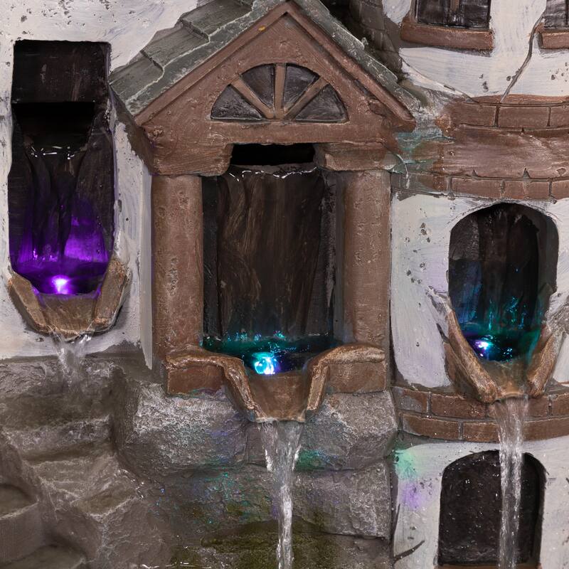 Alpine Corporation USA1368 35" Brown Tower Castle Fountain with Color Changing LED Lights