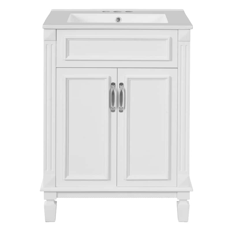Bathroom Vanity with Sink, Solid Wood Bathroom Storage Cabinet, Bathroom Cabinet with 2 Soft-Closing Doors & Adjustable Shelf