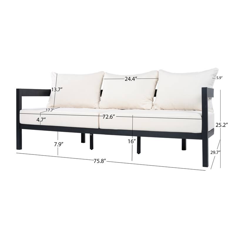 Christopher Knight Home - Modern 4-Piece Outdoor Aluminum Patio Conversation Set with Oval Glass Coffee Table & Cushions