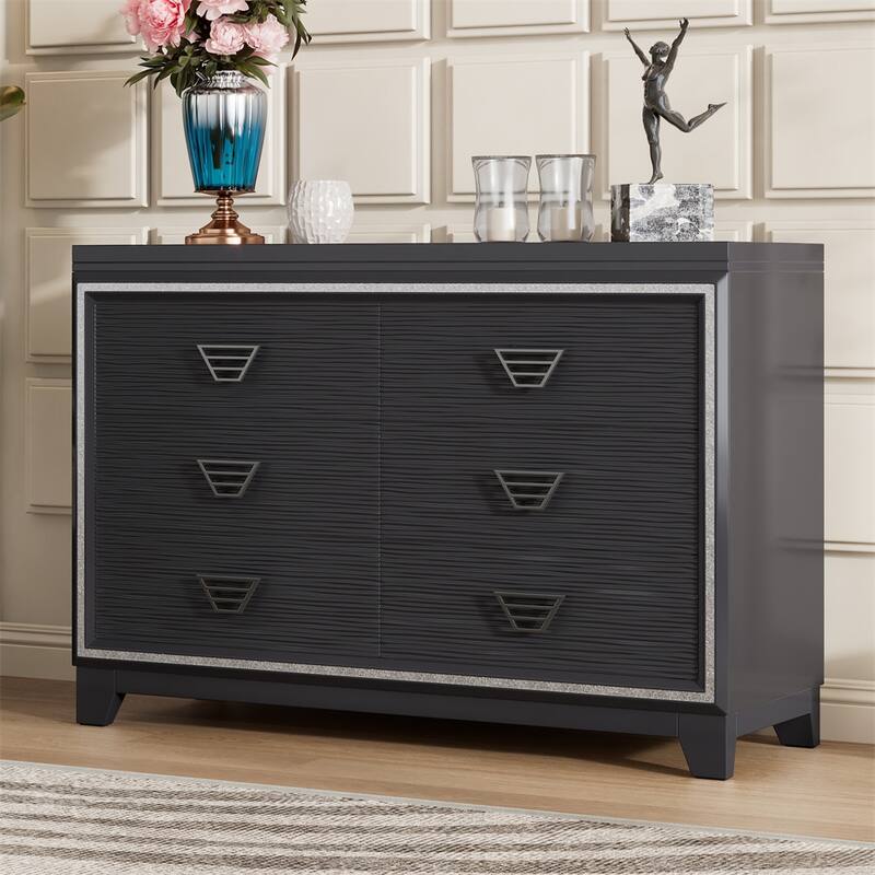 Storage Cabinet with 6 Drawers and Metal Handle - Black