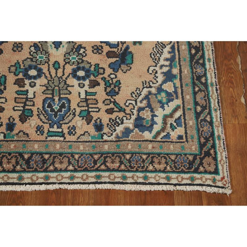 Hand Knotted Oriental 100% Wool Carpet Traditional Geometric Peach Hamedan Runner Rug - 10' 2'' X 3' 4''