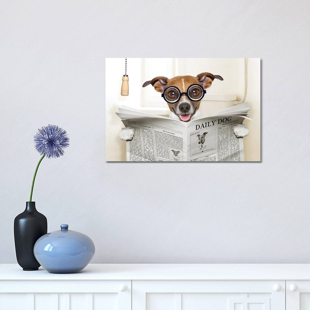 iCanvas "Dog On Toilet Seat Reading Newspaper IV" by damedeeso Canvas Print