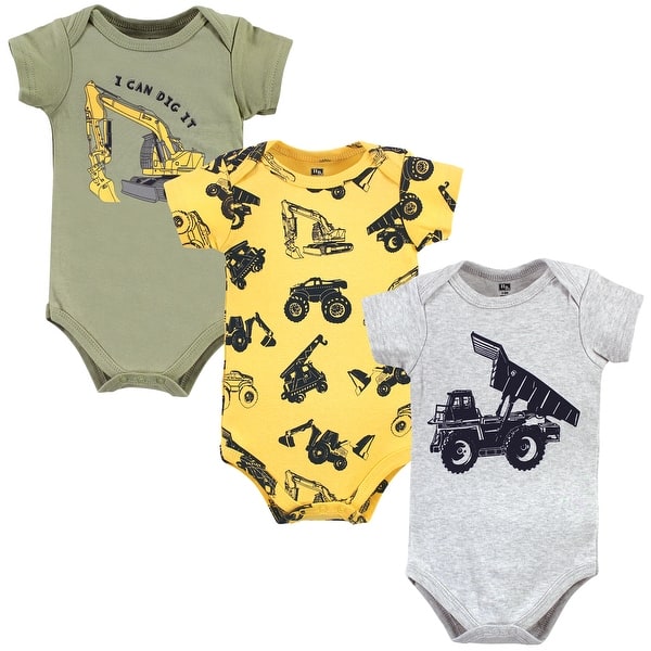slide 1 of 1, Hudson Baby Infant Boys Cotton Bodysuits, Construction Trucks 0-3 Months - Construction Trucks