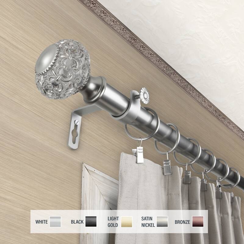 InStyleDesign Sadie 1 inch Diameter Adjustable Curtain Rod - 28 to 48 inches - Satin Nickel