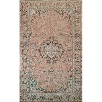 Traditional Mashad Persian Vintage Area Rug Handmade Wool Carpet - 6'5" x 10'1"