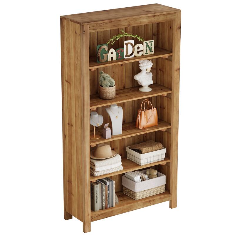 70.87" Bookcase Solid Wood Large Bookshelf Floor Standing Shelf Display Storage Shelves for Home Office, Living Room, Library
