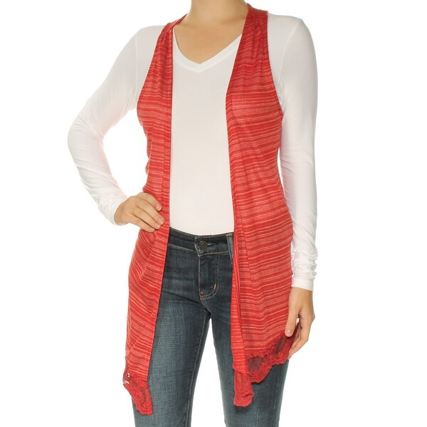 Shop BELLE DU JOUR Womens Red Striped Sleeveless Open Cardigan Vest