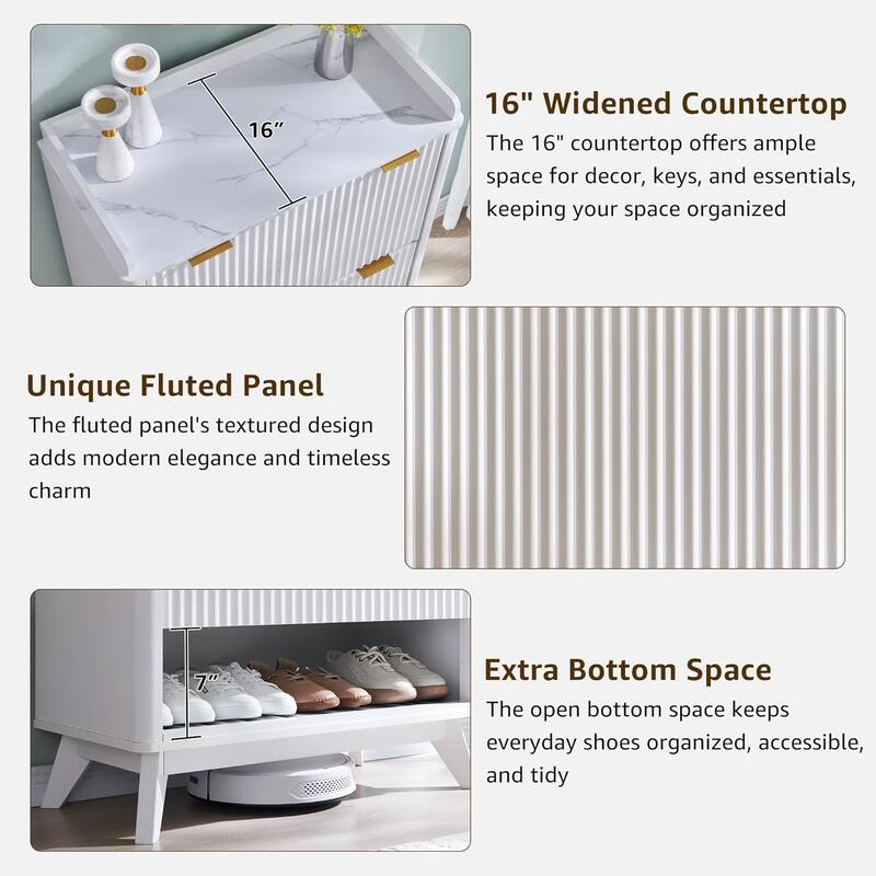 Fluted Shoe Storage Cabinet, Deep Shoe Organizer, Wooden Shoe Rack