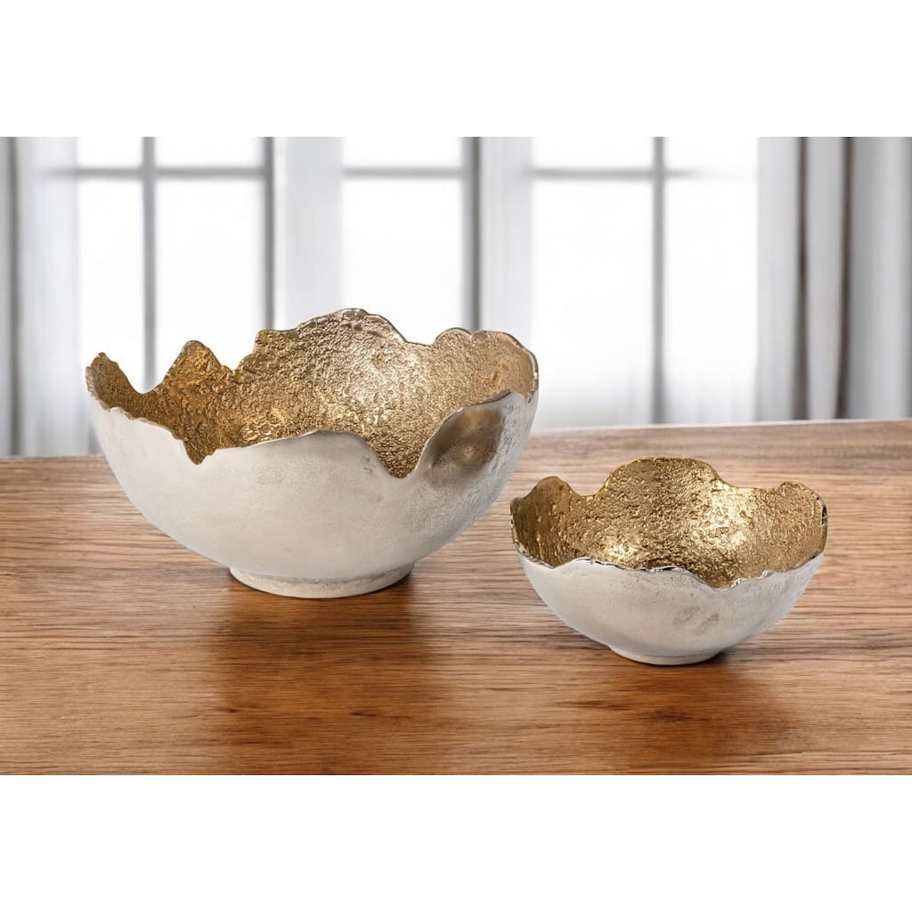 HomeRoots Set of Two Gold And Silver Aluminum Decorative Bowls - 14' X '7' X '14
