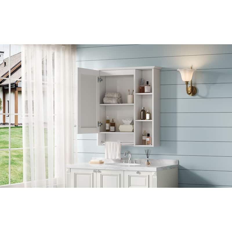 3-in-1 Bathroom Mirror Cabinet, 24-inch Wall Mounted Medicine Cabinet with Adjustable Shelf & Tower Bar