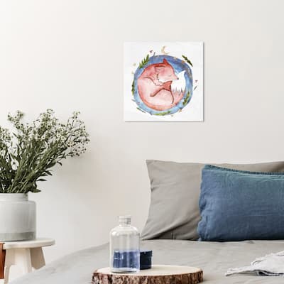 Wynwood Studio Canvas Animals Sleeping Pastel Fox Red and Maroon Rustic Wall Art Canvas Print