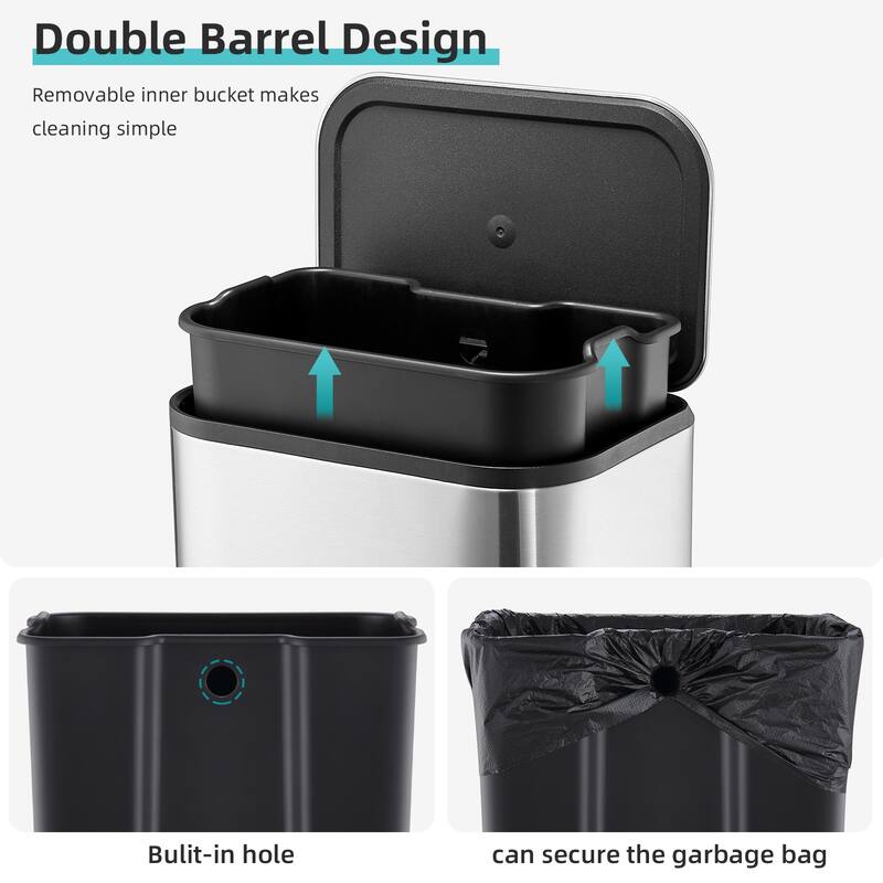 5.3 Gallon Stainless Steel Trash Can with Soft-Close Lid – Step-On Rectangular Garbage Bin