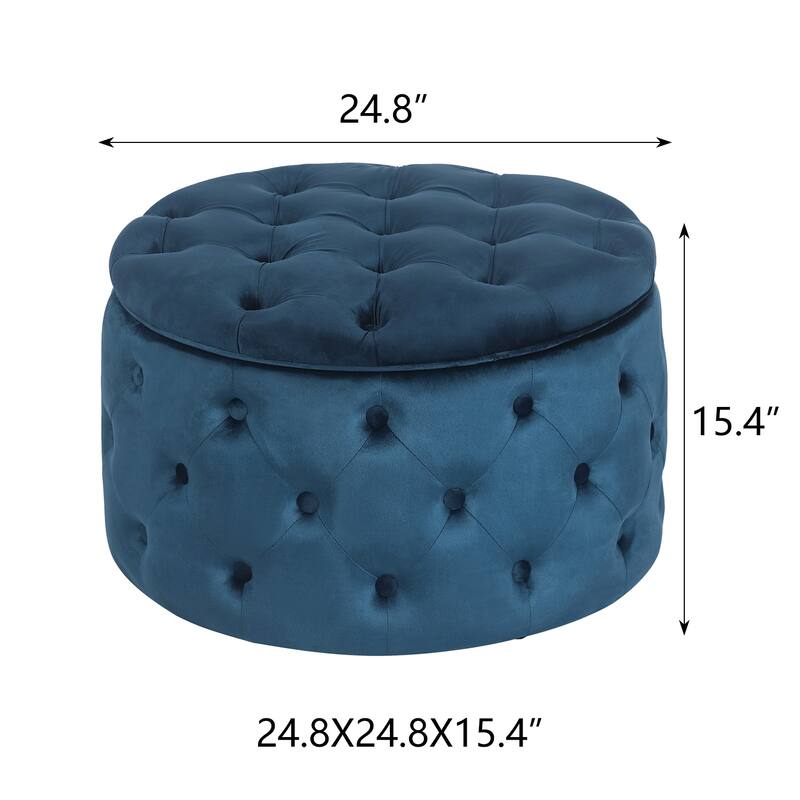 Adeco Round Velvet Button Tufted Storage Ottoman Footrest Footstool