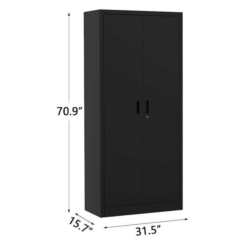 71" Tall Lockable Metal Storage Cabinet for Pantry Garage Office - N/A