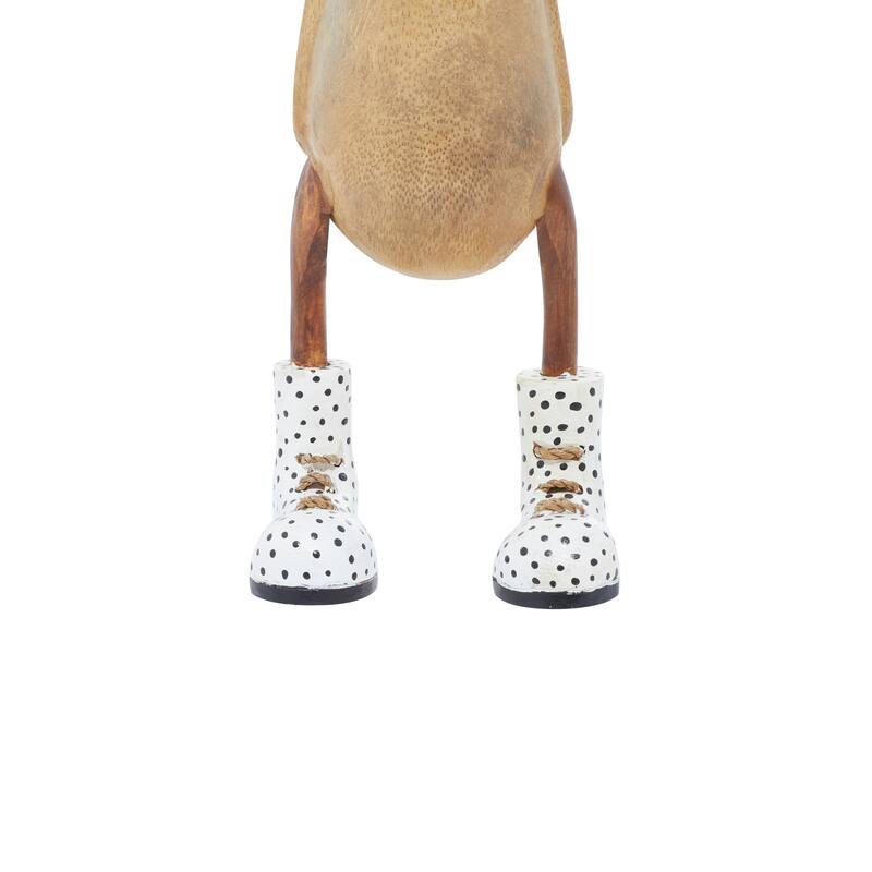 Brown Bamboo Wood Duck Decorative Sculpture (Set of 2)