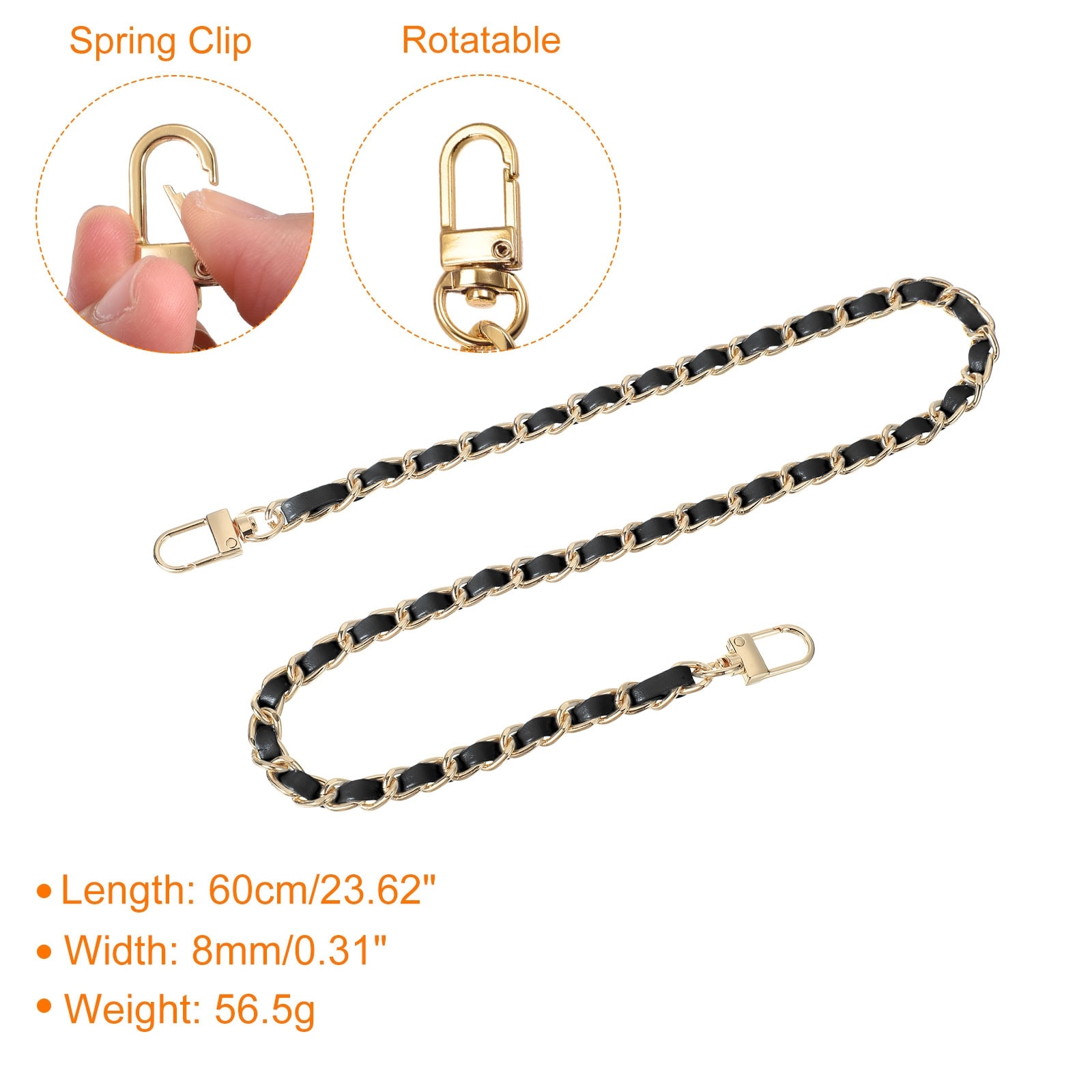 Purse Chain Straps, Leather Iron Flat Chain Strap with Buckles for Shoulder Bags Replacement Strap