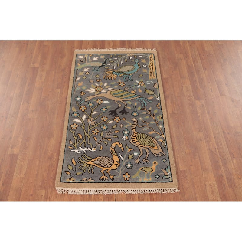 Animal Pictorial Ziegler Accent Rug Hand-Knotted Floral Wool Carpet - 2'11"x 5'0"