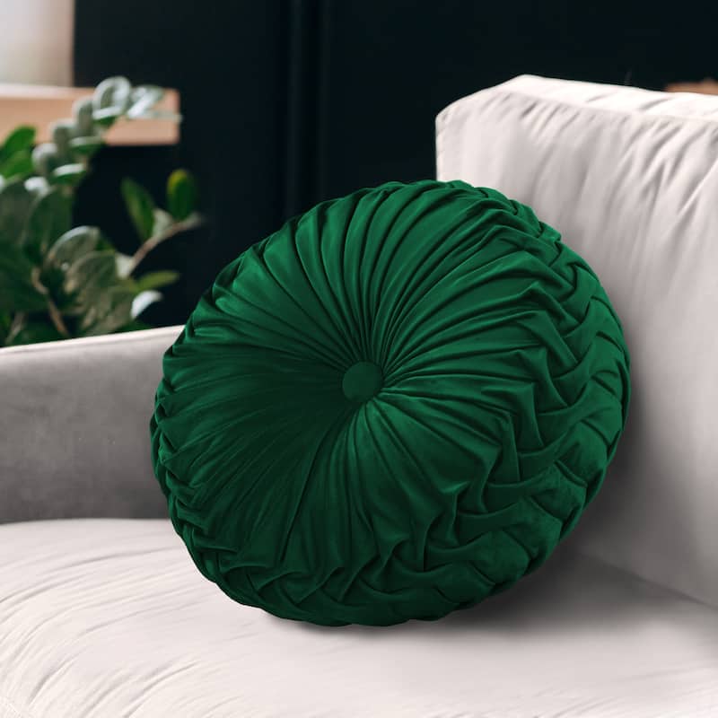 Gianny 18" Round Pleated Pillow - Hunter Green