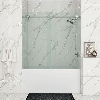 60 in. W x 60 in. H Sliding Frameless Shower Door in Stainless Steel ...