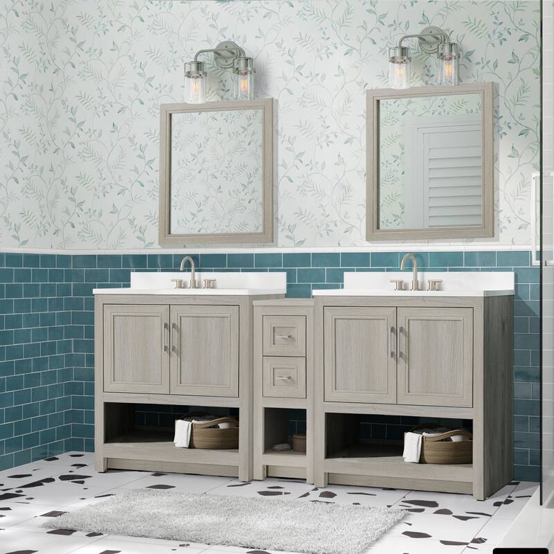 Blakely Double Vanity with Mirror and 12-inch Cabinet - 31" x 18.75 x 37" h - Sandstone