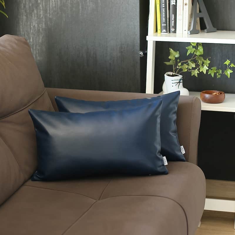Decorative Faux Leather Solid Square Throw Pillow Cover (Set of 2)