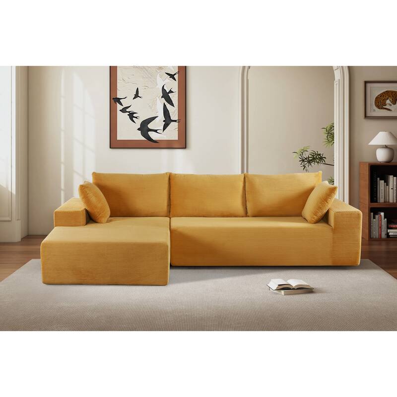 Modular Sleeper Sofa with Wide Armrest Corduroy L Shaped Sectional Couches for Living Room, No Assembly