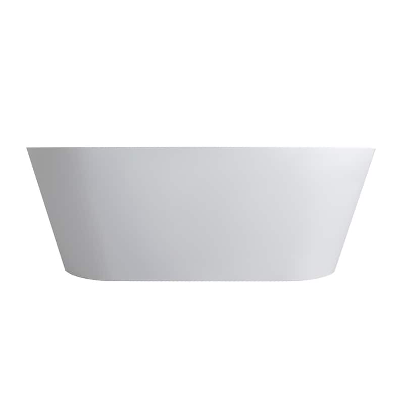 63 Inch Solid Surface Stone Resin Freestanding Soaking Bathtub in Matte White