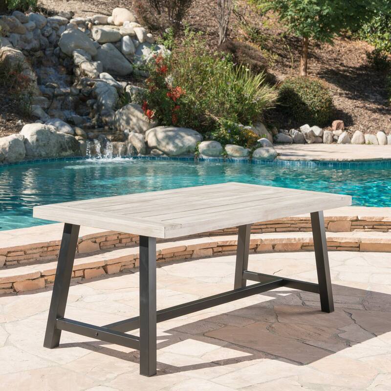 Outdoor Light Grey Sandblast Finish Acacia Wood Dining Table