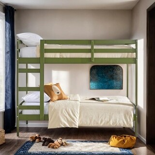 Stylish Twin Over Twin Bunk Bed with Ladder, Simple Solid Wood Bed, Maximized Space & Safety Guaranteed