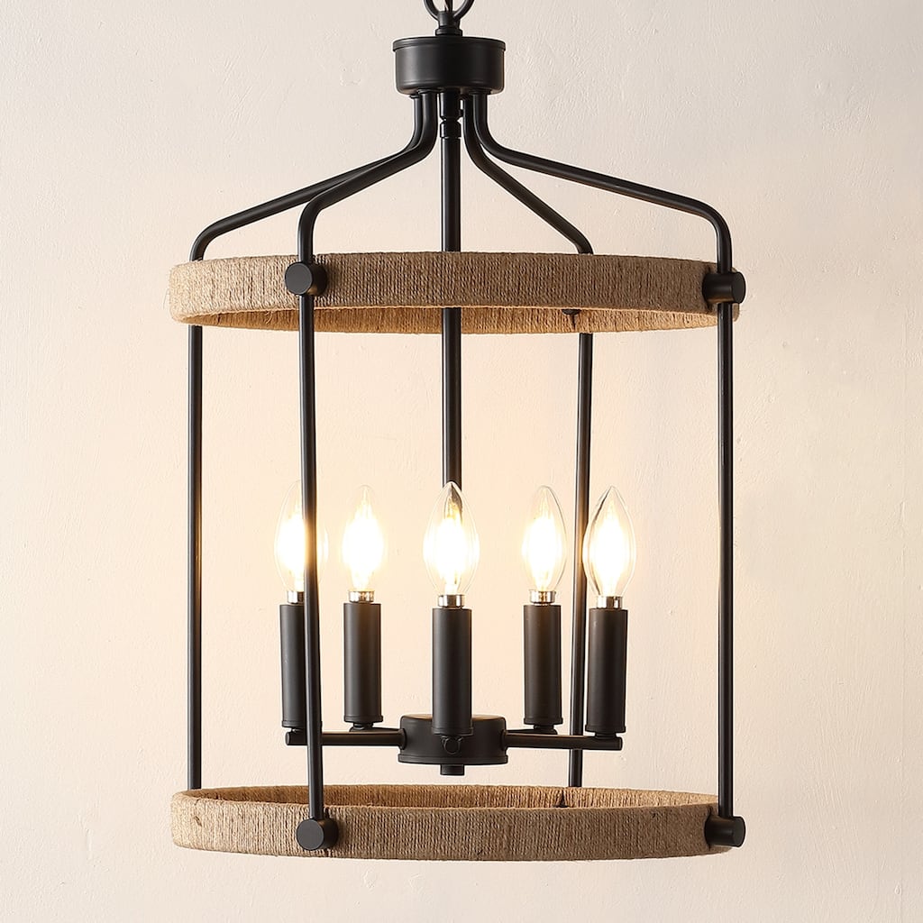 SAFAVIEH Lighting Perrine 16" Modern & Contemporary Pendant (5-Bulb) - 16" W x 16" D x 86" H - Black/Brown - 16Wx16Dx86H
