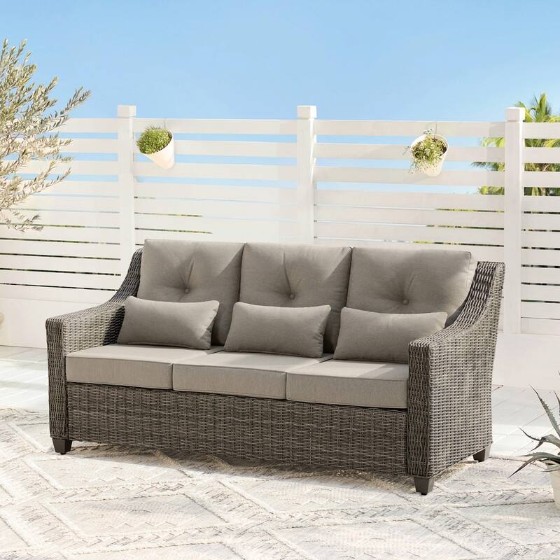 Murphy Outdoor Wicker Patio Outdoor Sofa Swivel Chair Coffee Table