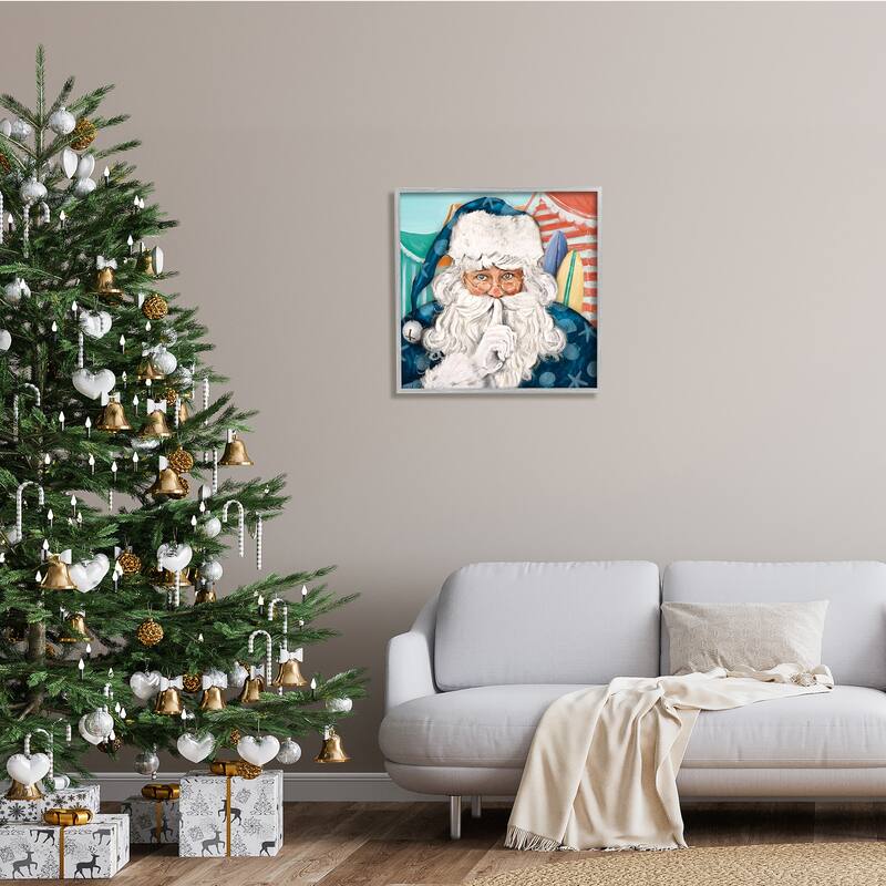 Stupell Nautical Santa Claus Quiet Hand Gesture Beach Tents Framed Wall Art