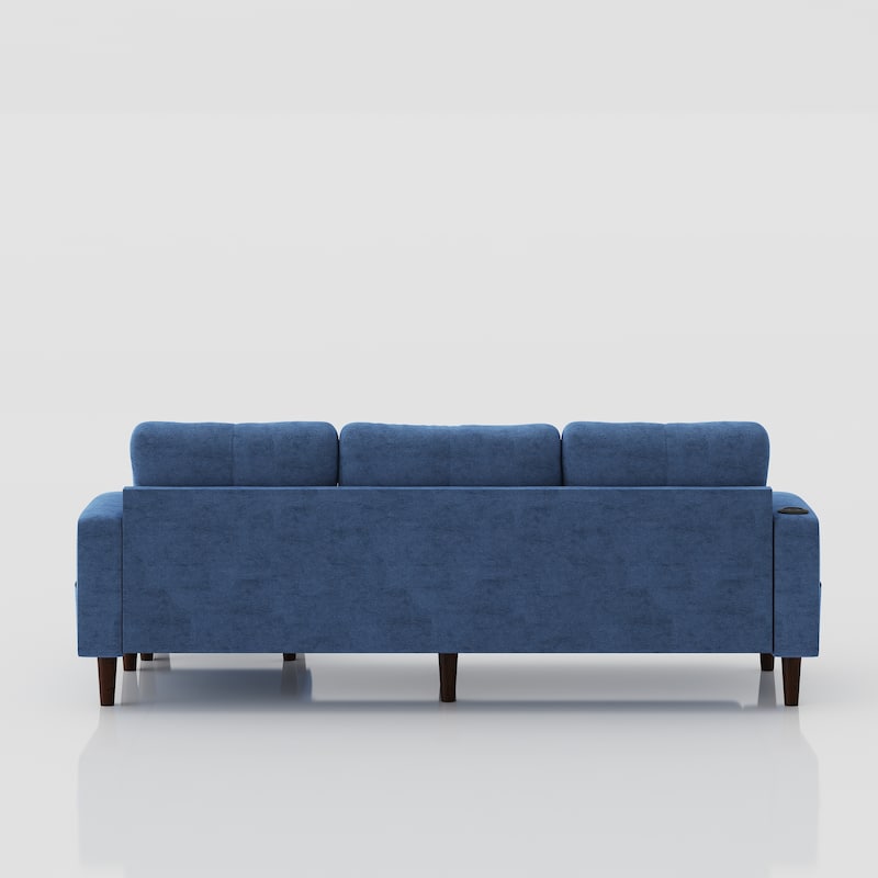 Blue 78.74" Fabric Convertible L-Shaped Sofa with Storage Ottoman, USB Port, and Cup Holder