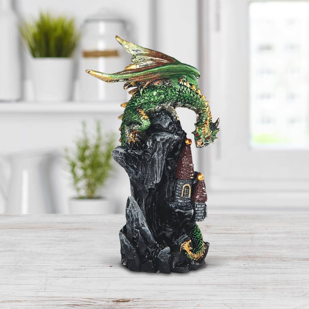 ICE ARMOR 4"H Medieval Green Dragon on Castle Figurine