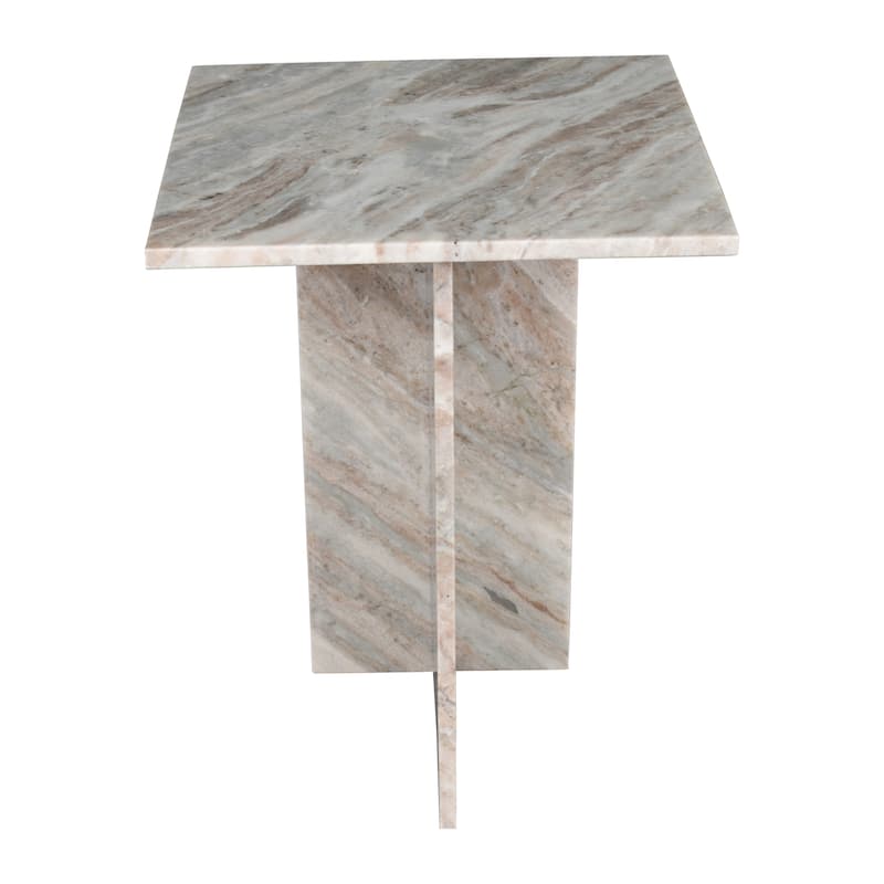 Venus 18.5" Contemporary Natural Marble Handmade T-Shaped End Table, Gray/Beige, by JONATHAN Y.