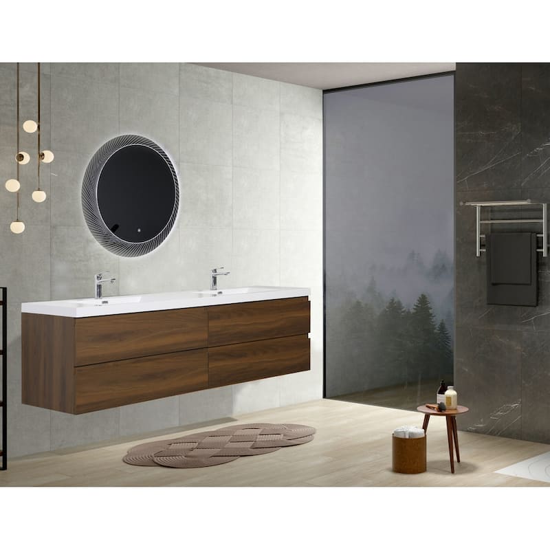 Alma-Pre 84 Inch Wall Mount Vanity with White Double Sink